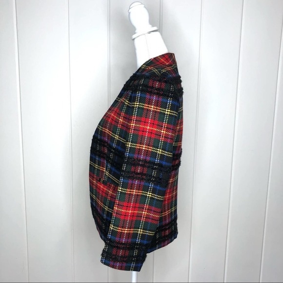 J.Crew Going Out Lurex Stewart Tartan Blazer Jacket Size 4 Red Holiday AE992 - Picture 4 of 12